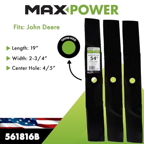 MAXPOWER 561816B 3-BLADE SET FOR 54″ CUT JOHN DEERE, REPLACES OEM NO. M143520, UC22010