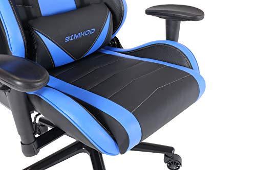 SIMHOO Big and Tall Gaming Chair High Back Ergonomic Chair Large Video Game Chair Heavy Duty Adjustable Recliner with Headrest and Massage Lumbar (Blue)