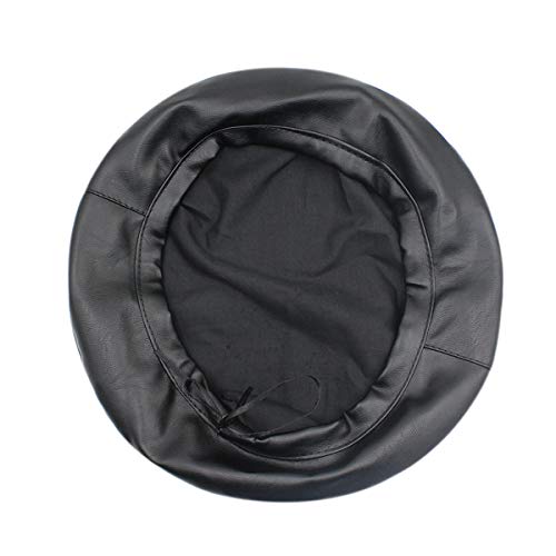 KINGSEVEN Women PU Leather French Black Beret Hat Causal Beanie Hat - Thumbnail 4