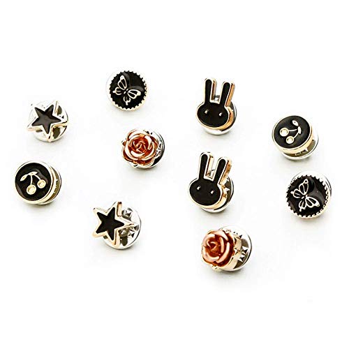 Joyci 10-Pack Women Shirt Brooch Buttons Lapel Pins Novelty Suit Vest Safety Buckle Metal Tie Tacks Pin Back Clutch (Black B)