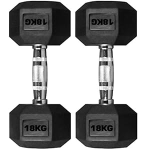 TnP® 2 x 18KG Hex Dumbbells Rubber Encased Solid Weights Sets Hexagonal Hexa Dumbbell Set Gym