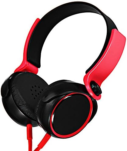 Go Kids Headphone Wired Headphone with Adjustable Headband, Built-In Microphone and Standard 3.5mm Plug, Black and Red