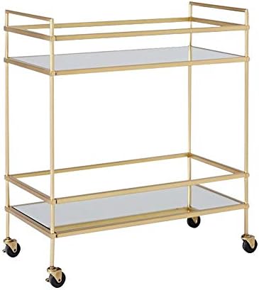 Serving Trolley Drinks Movable Kitchen Paint Bracket Mirror Glass 2 Layer Rubber Wheel with Brake Load 10 Kg (Color : Gold-A, Size : 71 x 36 x 81 cm)