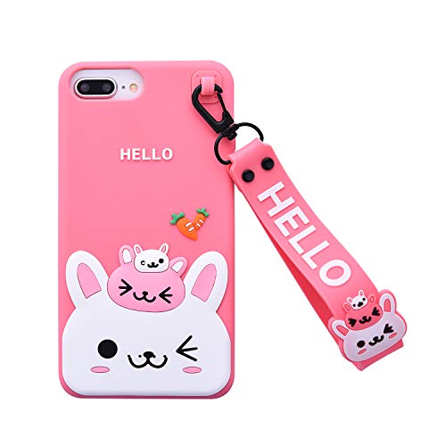 Case For Iphone 7plus Iphone 8plus Case Ifunny Cute 3d Cartoon Kawaii Radish Rabbit Shockproof Soft Silicone Rubber Case With Wrist Strap For Iphone 6 6s Plus 7 8plus 5 5inch Radish Rabbit Pink