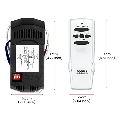 Eogifee Universal Ceiling Fan Remote Control and Receiver Kit with 3