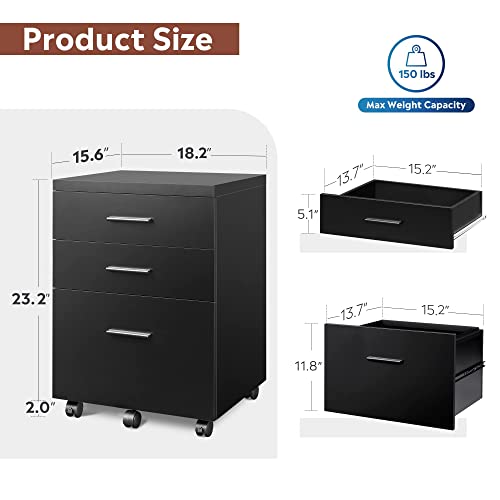 DEVAISE 3 Drawer File for Home Office, Wood Under Desk Filing