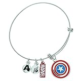 Captain America Women's Stainless Steel Enamel Filled Logo Charm Bracelet