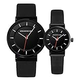 Valentines' Unisex Black Pair Wrist Watches,Romantic His and Hers Simple Casual Wristwatches for Men Women,Genuine Leather Strap Set of 2