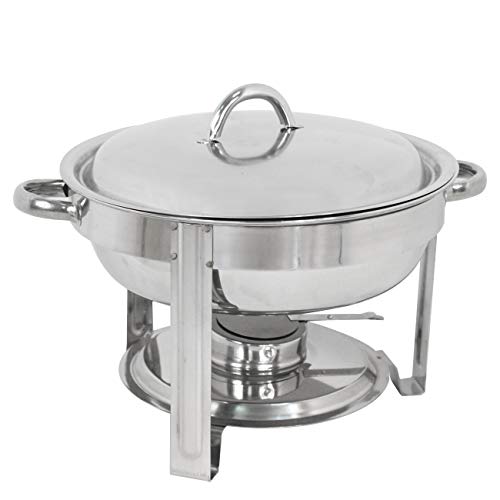 Epetlover Round Chafing Dish 5 Quart Full Size Stainless Steel Chafer dish Warmer Set with Food Pan, Water Pan, Fuel Holder and Dome Cover for Kitchen, Buffet, Chef Team, Banquet - Thumbnail 2