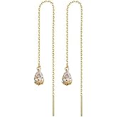 WANGGAO Stainless Steel Water Drop Long Chain Earrings for Women Linear Crystal Threader Earrings Jewelry