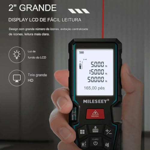 Trena Laser D5T Bluetooth 40 a 100 metros - Medidor de Distância, Área, Volume e Ângulos, Profissional de Alta Precisão ±2mm
