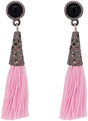 Pink Tassel Earrings Classic Faux Black Pearl Bohemia Dangle Ethnic Drop Easy Hoop Beautiful Girl Jewelry