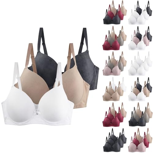 3PC Bras for Sagging Breasts Skin-Friendly High Impact Full Cover Bralettes Comfortable Seamless Wireless Bra Breathable Push up Plush Size Underwear Adjustable Thin Strap Underwear Everyday
