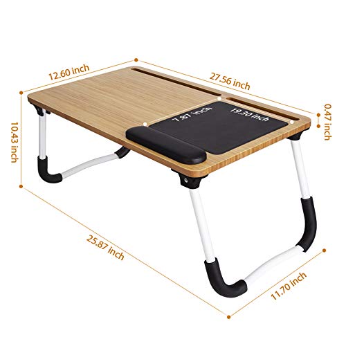 Lap Desk : Laptop Desk for Bed - Foldable Bamboo Laptop Table with Mouse Pad & Wrist pad for Notebook MacBook Working from Home