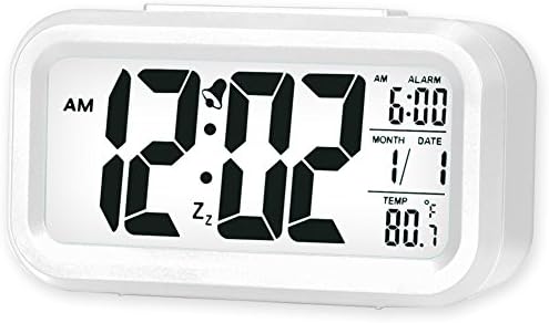 ZLXING LED Backlit Sensor Touch Alarm Clock with Time/Date/Temperature Display Snooze Function Battery Operated (White)