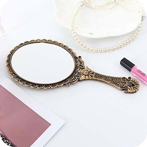 Handheld Makeup Mirror Portable Carry-on Retro Lace Mirror Hd Handle Makeup Engraving Mirror Hd Handle Makeup Mirror,Brass