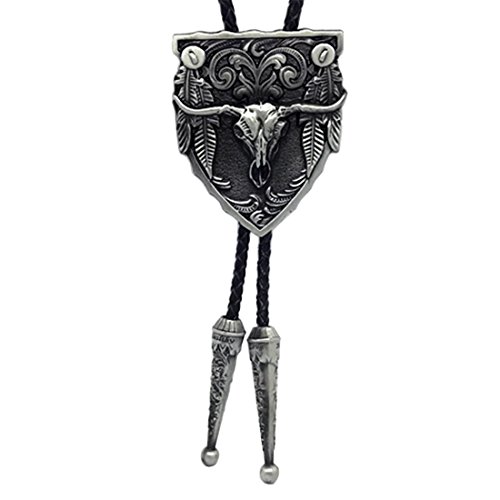 MarryAcc Cowboy Necktie Longhorn Skull Bolo Tie(Antique Silver)