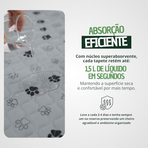 Tapete Higiênico Pet Reutilizável, Cerca de 1 ano de Uso, 2 Unidades | Lavável, 60cmx60cm, Raças de Porte Médio e Pequeno - Material de Qualidade -