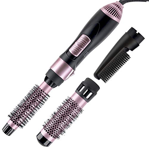 JOYYUM 1000W Hot Air Brush Styler Kit with 1 Inch & 1-1/2 Inch Brush Attachments, 2-in-1 Ionic Hair Dryer Brush for Styling & Frizz Control, Rose Gold