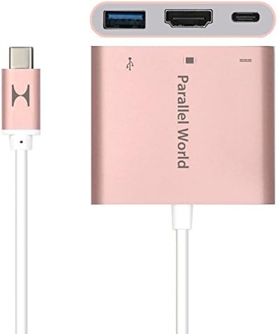 Parallel World USB C to HDMI hub multi-port charger adapter for macbook chromebook pixel or other USB-C devices,type-c female PD charging function (Rose Gold-HDMI)