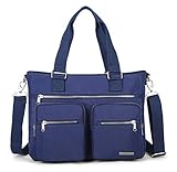 Crest Design Women's Nylon Shoulder Bag Crossbody Handbag Tablet Laptop Bag School Travel Work Tote (Large, Navy)