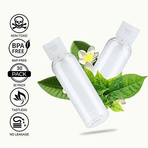  Travel Bottles Tsa Approved，2 oz Plastic Bottles Small Squeeze Bottles Leak Proof Silicone Travel Size Containers With Flip Cap(30 Pack, 2 Funnels Included) - Thumbnail 2