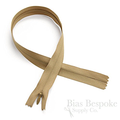 Set of 12 Sandcastle Brown Invisible Zippers, 24 Inch, Bias Bespoke Brand
