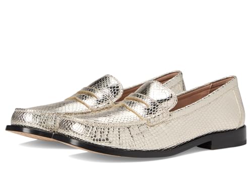 Cole Haan Women’s Lana Lux Penny Loafers Remastered Flat, Gold Snake Print Leather, 5.5 Wide