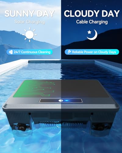 (2026 New) WAVIO Solar Powered Robotic Pool Skimmer Surface Cleaner with APP Support Dual Charging Options Smart Obstacle Avoidance 24/7 Continuous Cleaning Ideal for Above Ground Pools