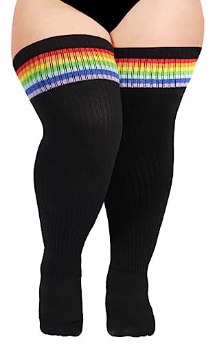 Moon Wood Plus Size Thigh High Socks for Thick Thighs- Womens Knit Cotton Extra Long Over the Knee High Socks Leg Warmer