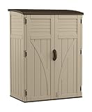 Suncast BMS5700 Vertical Shed - Outdoor Storage Shed for Backyards and Patios - 54 Cubic Feet for Outdoor Tools and Accessories - Sand, Black, 2' 8" by 4' 5" by 6'
