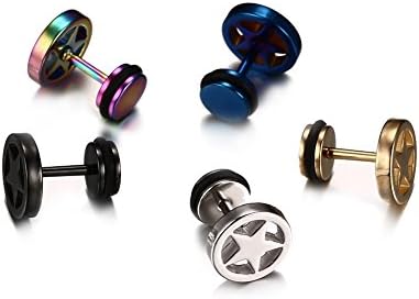 Mealguet Jewelry Men Women Stainless Steel Star Pentagram Pentacle Plugs Tunnel Stud Earring,5 pairs
