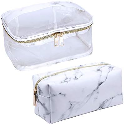 LAISHOW Improved Marble Makeup Bag & PVC Toiletries Bags with Handle 2Pcs Cosmetic Travel Pouches for Women Girls