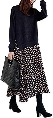 Newne Women’s Floral Docking Knit Dress, Long, Flower Dress, S-L