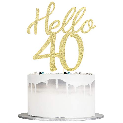 Auteby Hello 40 Cake Topper Gold Glitter Cake Topper for 40th