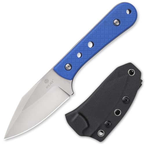REAT Fixed Blade Knife with Kydex Sheath, 3.75" D2 Steel Blade,Ergonomic G10 Handle, Sharp EDC Knife, Small Tool for Camping Survival Tactical Hiking,Gifts for Men,Women (Blue) at Amazon