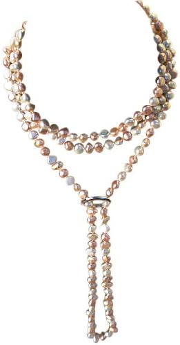 Peach/Pink/White Shanghai Baroque Cultured Pearl 135cm Long Necklace With A Sterling Silver Shortener