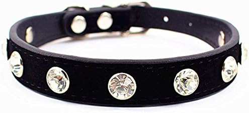 JIngwy Velvet Jeweled Pet Collar for Cats or Puppy Dogs 2 Sizes Black/ Red/ Royal Blue/ Rose red/ Dark Green (S (Collar), Black)