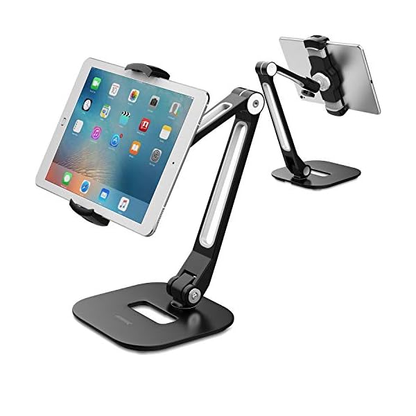 AboveTEK Tablet Ständer Höhenverstellbar Tablet Halterung Tisch, iPad Ständer Schwarz für iPad Mini Air, iPhone, Samsung Galaxy，Geeignet für Handys und Tablets von 4-11 Zoll