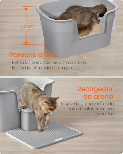 Feandrea Litter Box for Large Cats, Extra Large Litter Box for Home with Multiple Cats, Includes Scoop, Scoop, Dove Grey PPT003G01