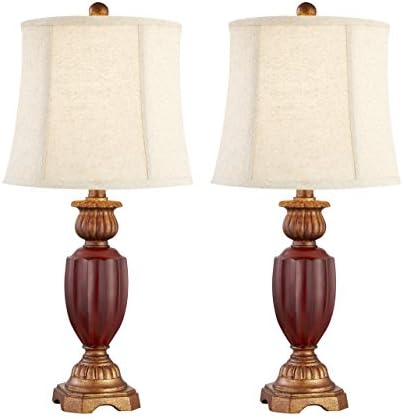 Desk Lamp, DILI HOME Table Lamp Antique Look 2 Pack Beside Lamp With Beige Linen Shade In Warm White Light Nightstand Lamp For Office, Hallway, Bedroom, Dormitory, Cafe