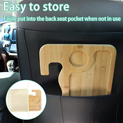 vioview Bamboo Steering Wheel Tray with Storage Bag, Double-Sided Steering Wheel Desk Food Trays for Eating, Laptop, iPad or Notebook, Fits Most Vehicles Steering Wheels