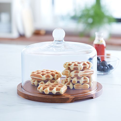image for Libbey Acaciawood Flat Round Wood Server with Glass Dome, 11.75 inch W