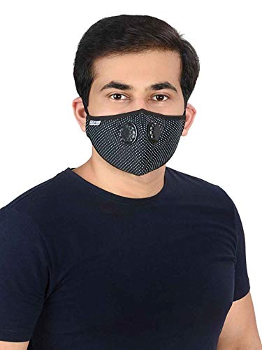 Onroad Co. Reusable Anti Pollution Mask with N95 grade filter, Gris Series – Ideal for 60-90 kg weight range (Black; Large)