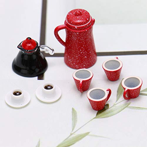 JETEHO 1:12 Dollhouse Miniature Coffee Pot and Cups Set Miniature Play Food Doll House Accessories Play Scene Clay Mini Decor Gift - Thumbnail 3
