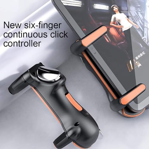 PUBG Game Controller Trigger with Rapid Fire, 6 Finger Gaming Grip, Gamepad Joystick, L1R1 L2R2 Buttons, Trigger Compatible with iPad, Tablet, Android, iOS, Orange