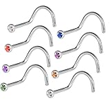 BodyJ4You Crystal Screw Nose Ring 8 Pieces with 1 Nose Retainer