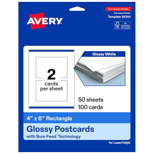 Avery Printable Rectangle Cards, Sure Feed Technology, 4" x 6", Glossy White Ca…