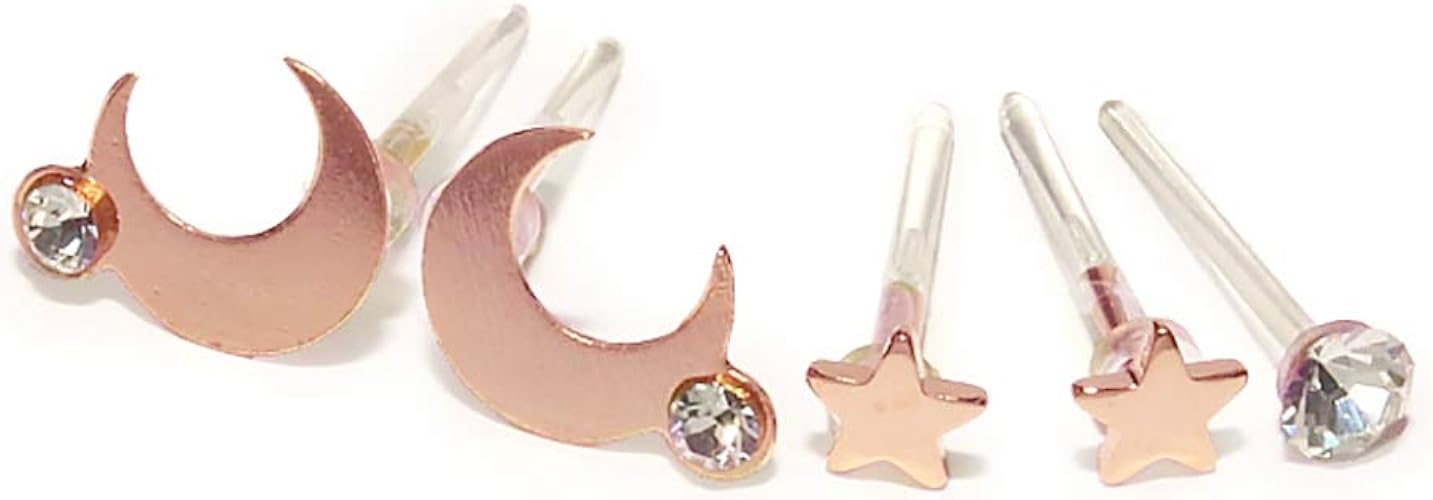 Amazon 樹脂ピアス 月 星 三日月 ５点セット 金属アレルギー対応 樹脂ポスト 日本製 ピンクゴールド ピアスキャッチ 通販