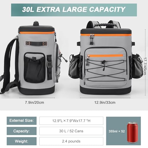 YOUNGOA Mochila Nevera Isotérmica, Mochila Termica Grande de 30 litros con Aislamiento Térmico y A Prueba de Fugas, Bolsa Picnic Impermeable para Hombre y Mujer
